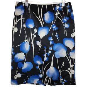 Jones New York Collection Blue Black Floral Cotton Silk Pencil Skirt - Size 6